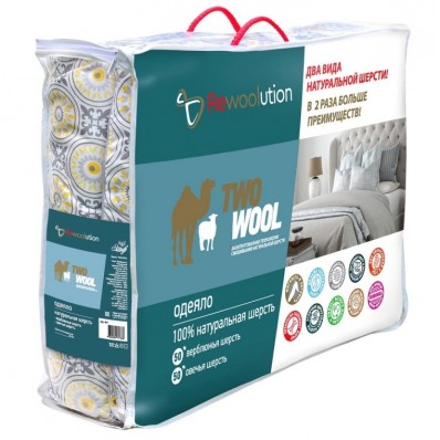 Одеяло 2 спальное Two wool с наполнителем из Овечьей и Верблюжьей шерсти