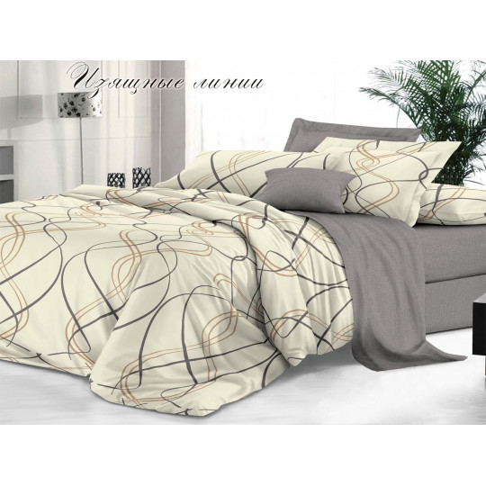 КПБ Сатин De Luxe Дуэт Семейный рис. Изящные линии