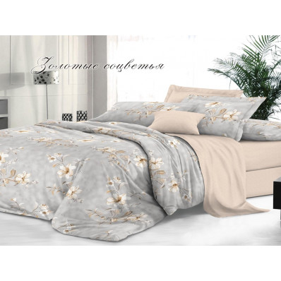 КПБ Сатин De Luxe Евро рис. Золотые соцветия