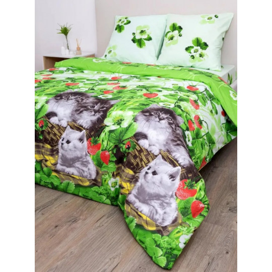 КПБ Василиса бязь 1,5 спальный рис. 4313 Котята в землянике