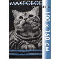 Полотенце махровое супербанное 100х160 см, рис. Котик
